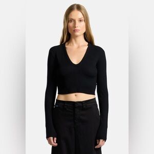 COTTON CITIZEN VERONA CROP U-NECK SHIRT JET BLACK NWOT